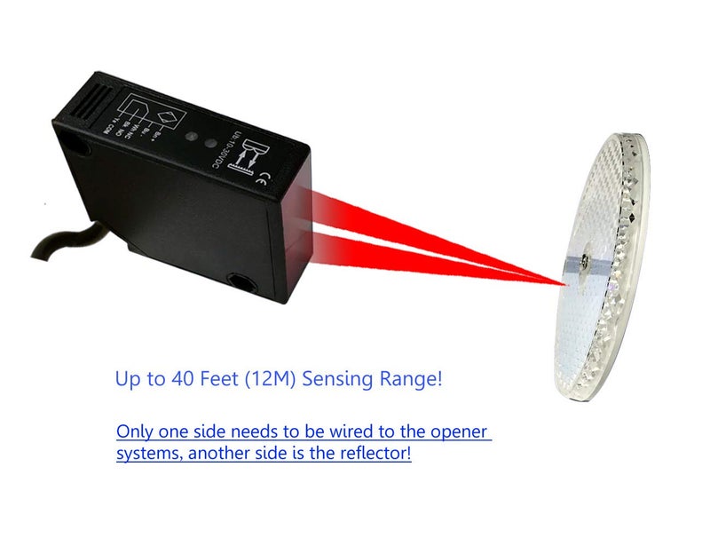 Supreform IP67 Waterproof Universal 10-30VDC Safety Retro-Reflective Photoelectric Beam Sensor for 12VDC and 24VDC Gate Opener, Garage Door Sensor Up to 40 Feet Sensing Range, Pre-Wired 6.6 Feet Cord - Image 2